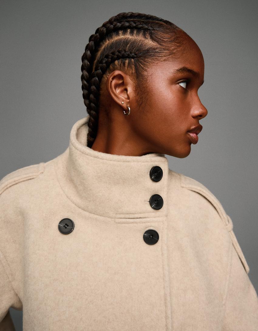 Felt texture jacket with funnel collar