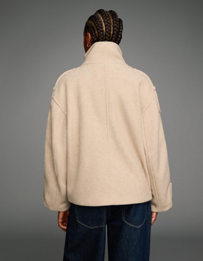Felt texture jacket with funnel collar