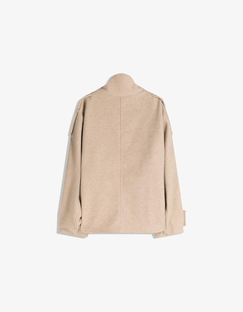 Felt texture jacket with funnel collar