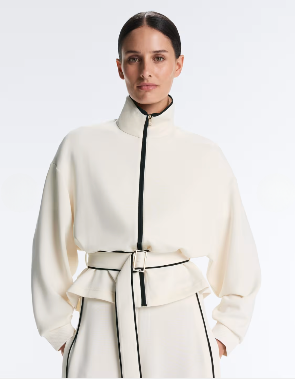 OYSHO Piping jacket with soft-touch modal in pale ecru