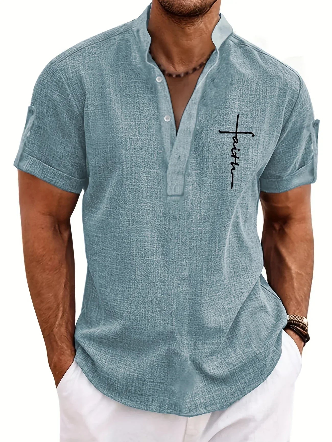 Leblanc™ | Elegant Short-Sleeve Shirt with Stand Collar