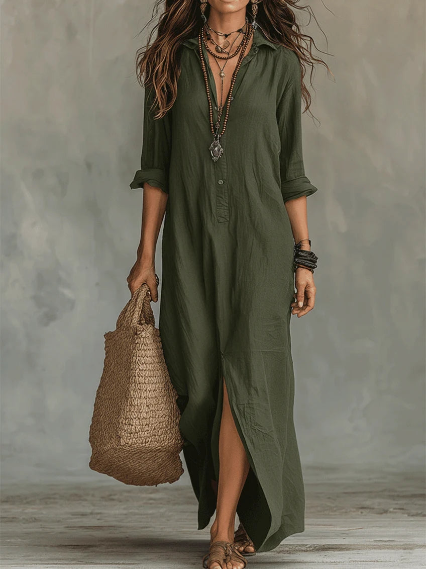 Soline | Black Oversized Maxi Dress with Buttons