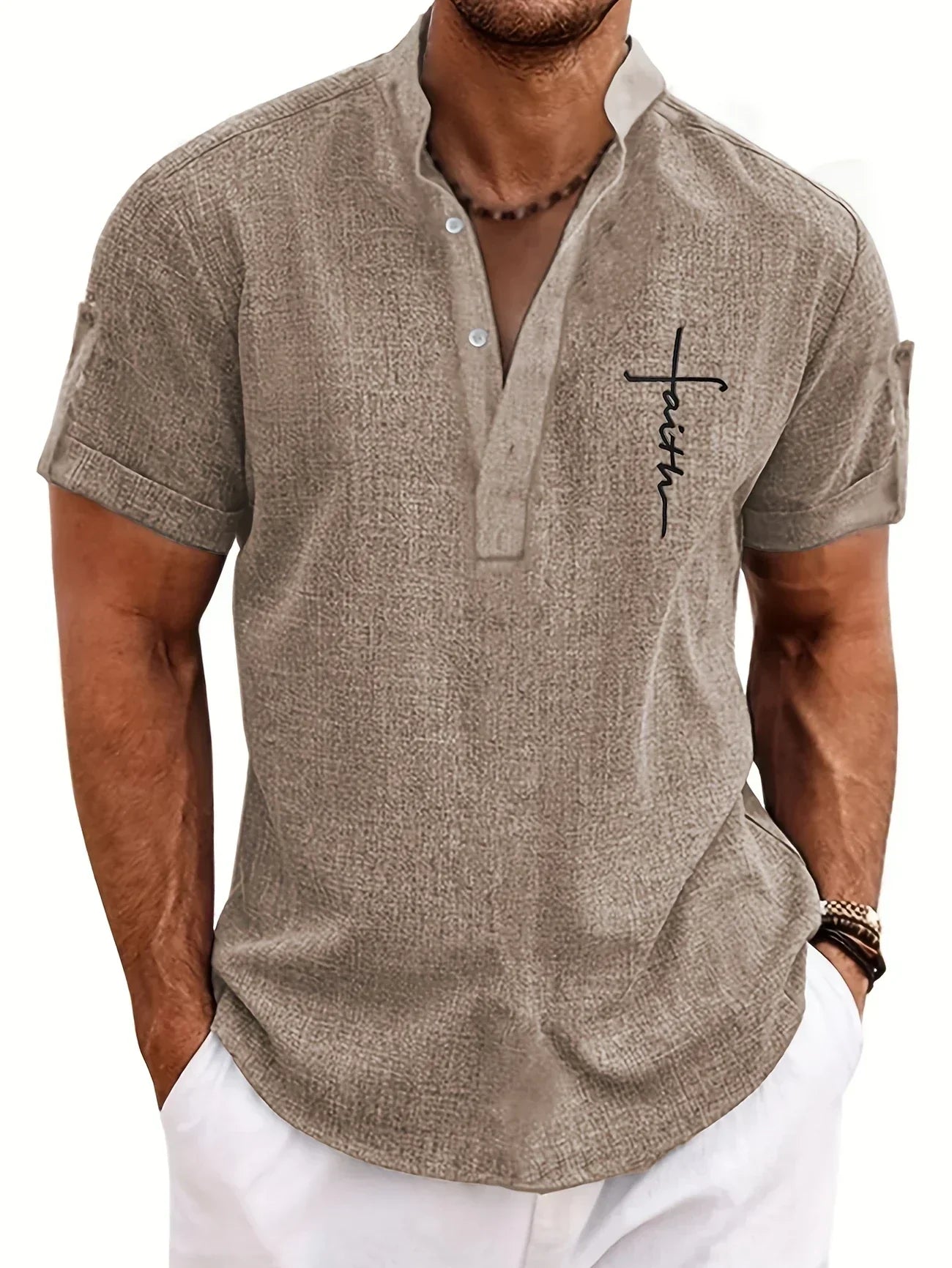 Leblanc™ | Elegant Short-Sleeve Shirt with Stand Collar
