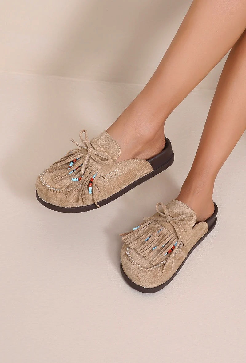 Emma Fringe Loafers - Camel