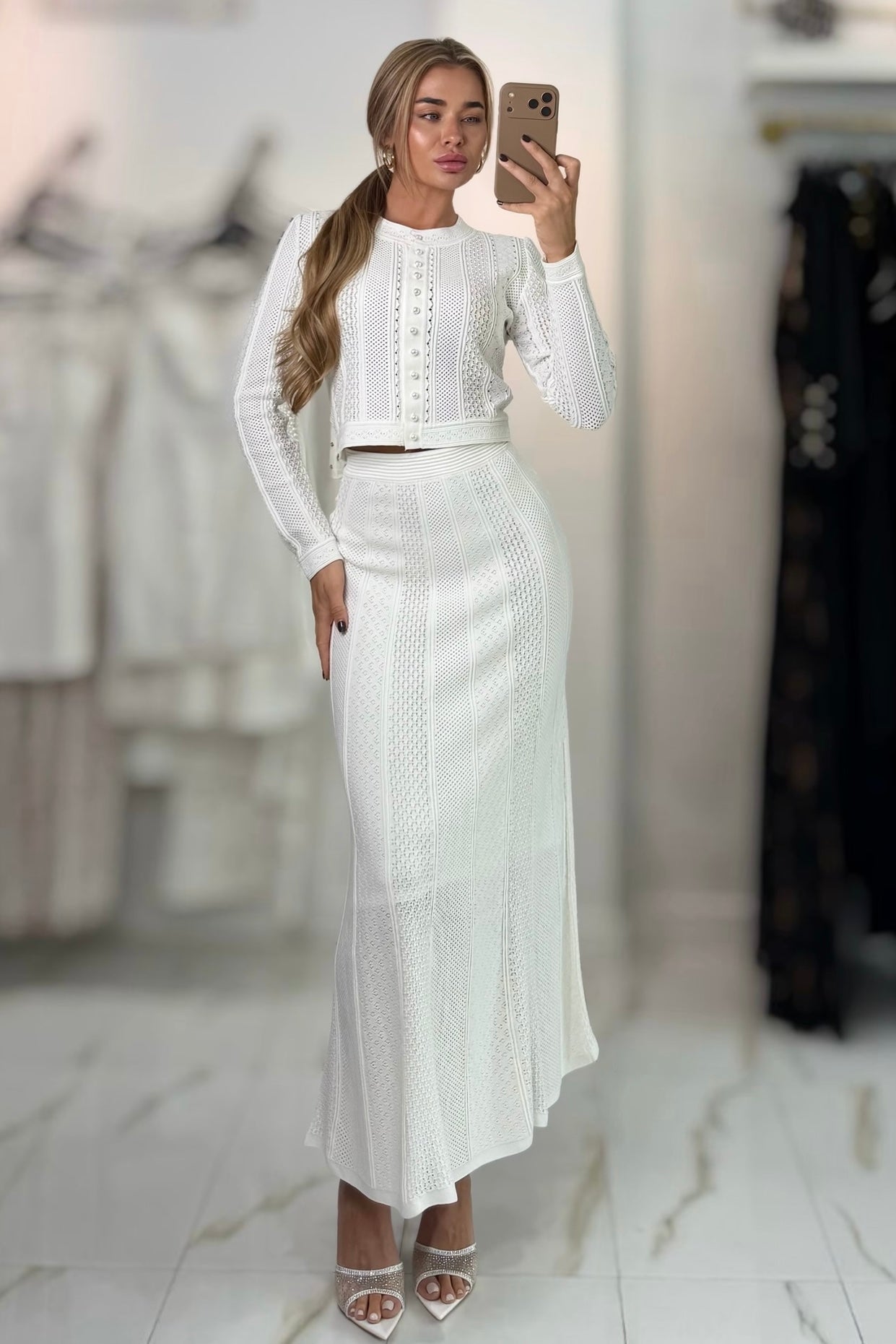Jessica Bara Akia Long Sleeve Top and Maxi Skirt Two Piece Set