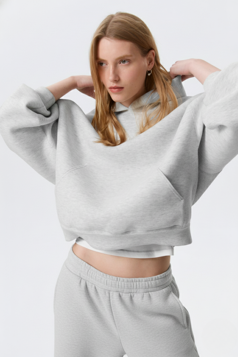 Light Grey Melange Hoodie & Joggers Set