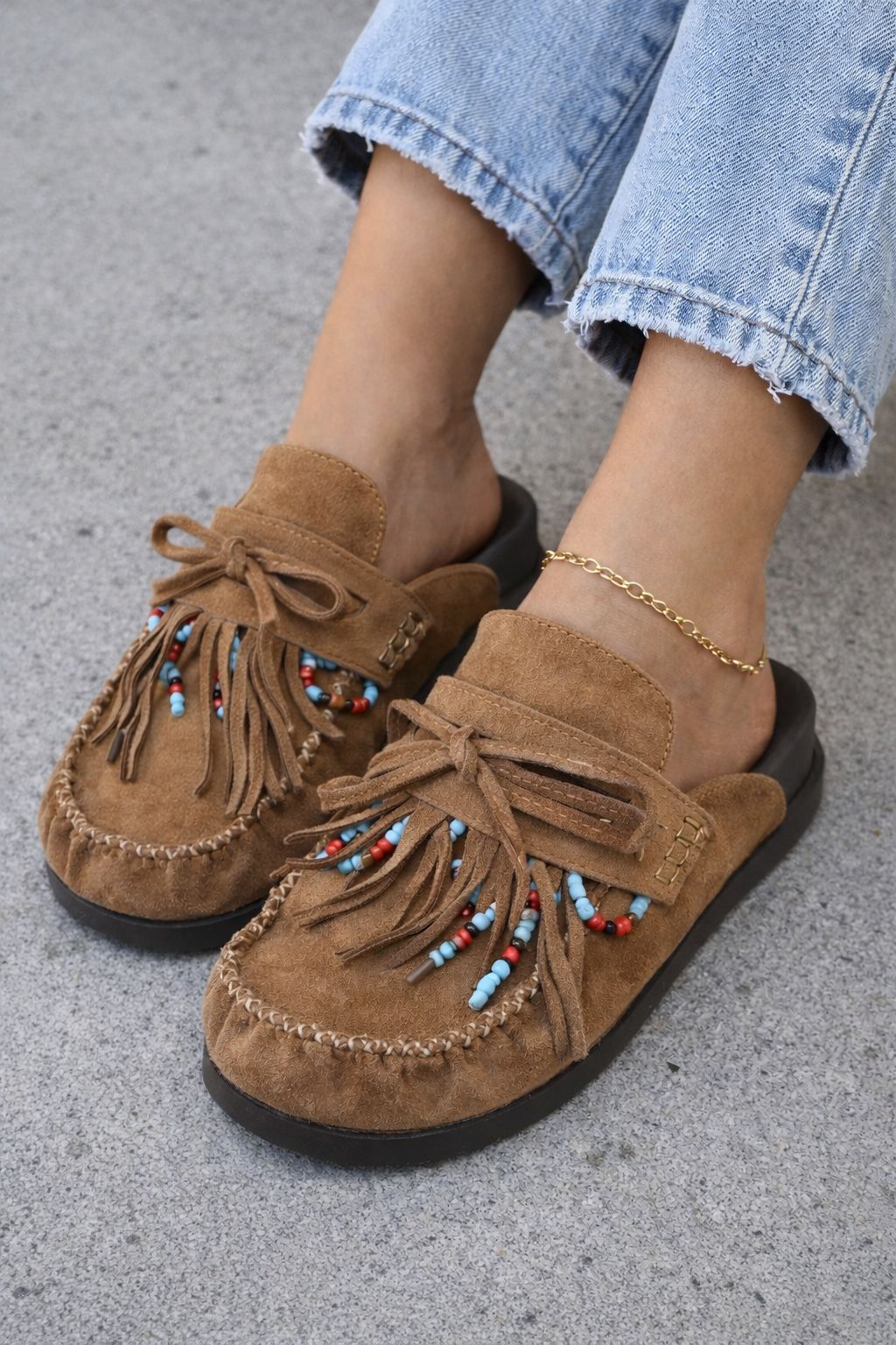 Emma Fringe Loafers - Camel