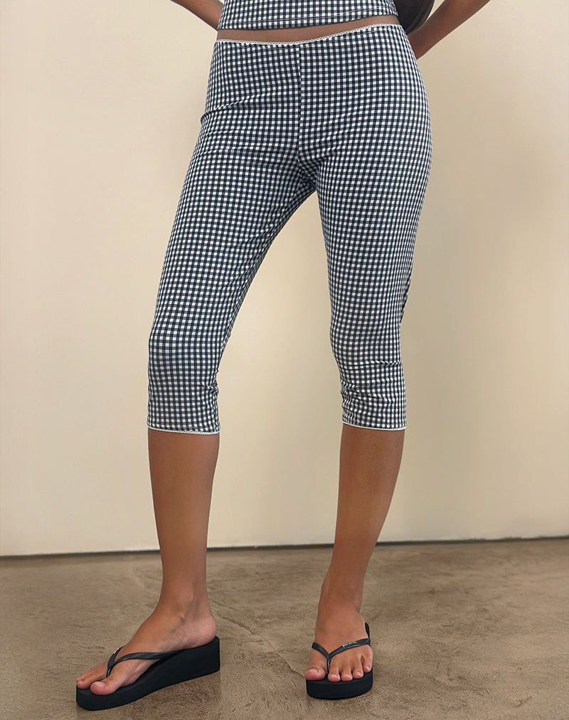 Gaika Cami Top & Tuka Capri Trousers in Seersucker Gingham – Navy Set