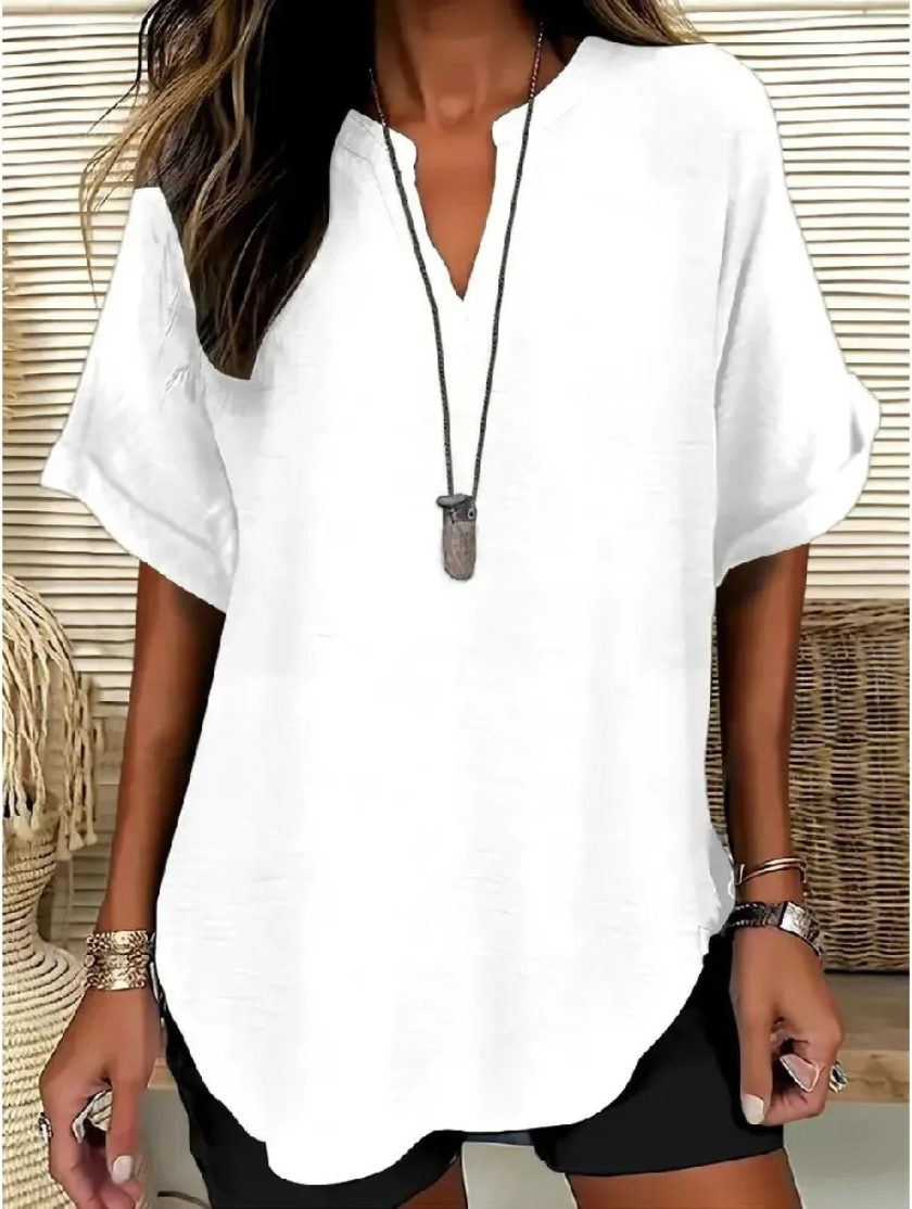 Lena | Effortless Roll-Tab V-Neck Blouse