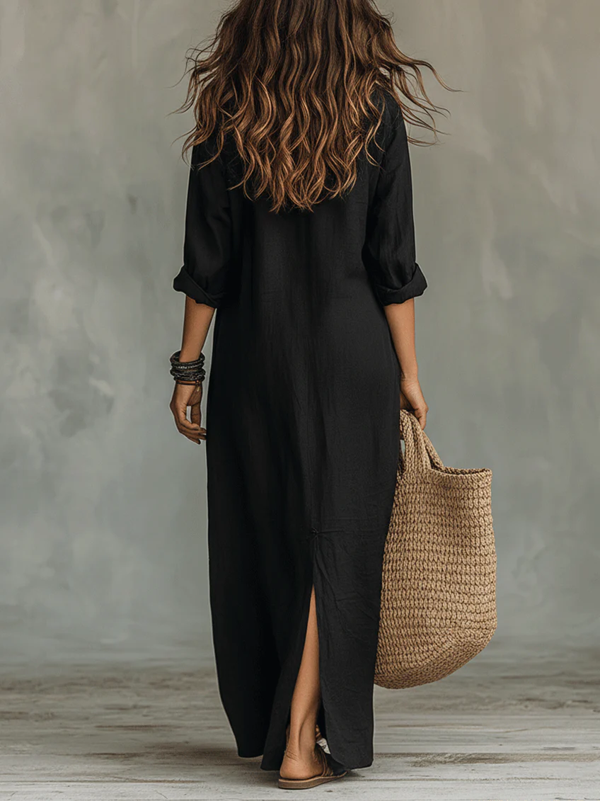 Soline | Black Oversized Maxi Dress with Buttons