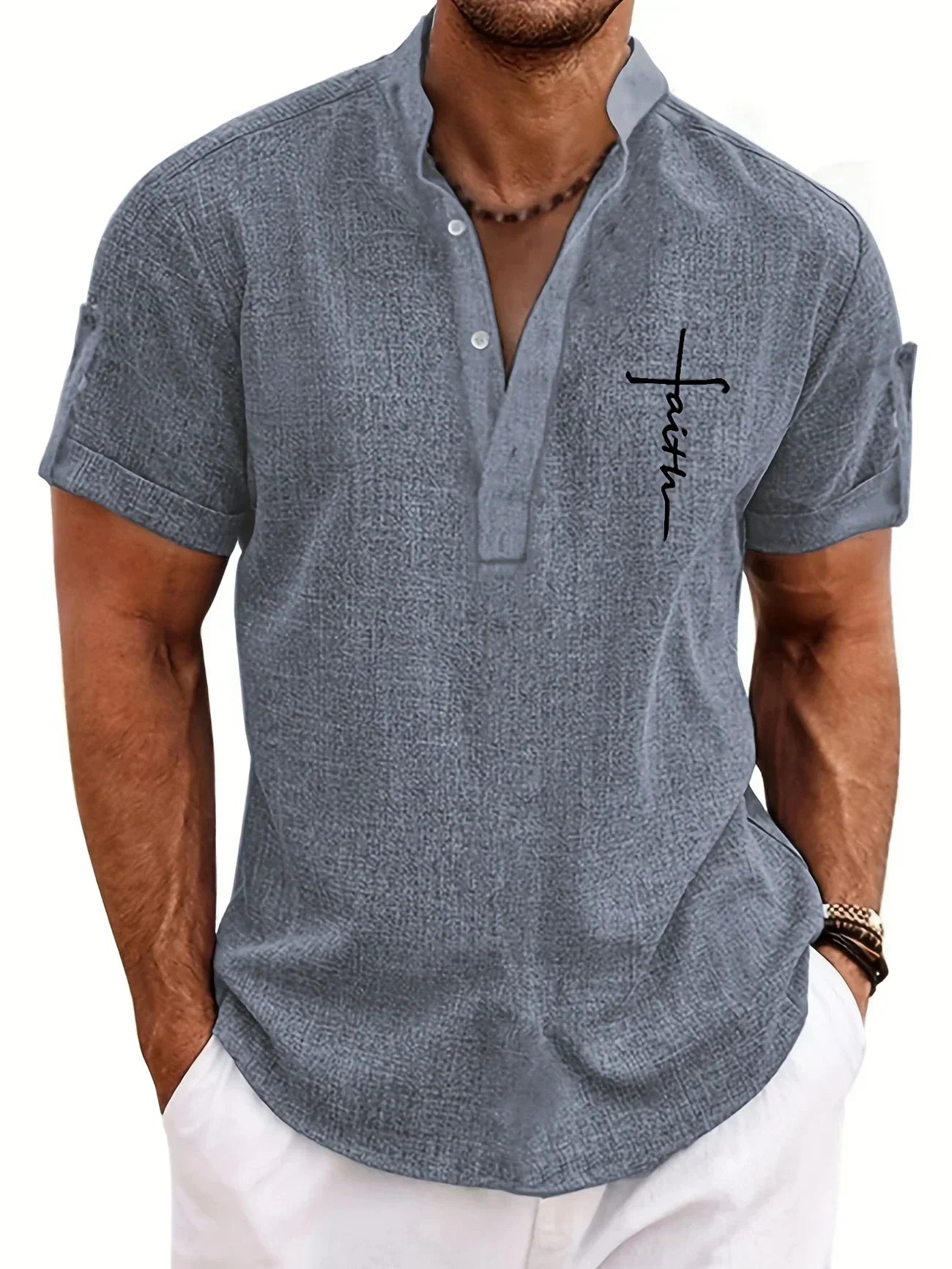 Leblanc™ | Elegant Short-Sleeve Shirt with Stand Collar