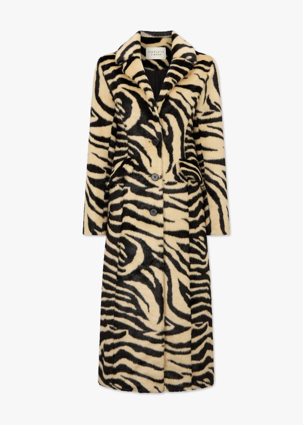 CHARLOTTE SIMONE Nora Zebra Print Faux Fur Longline Coat