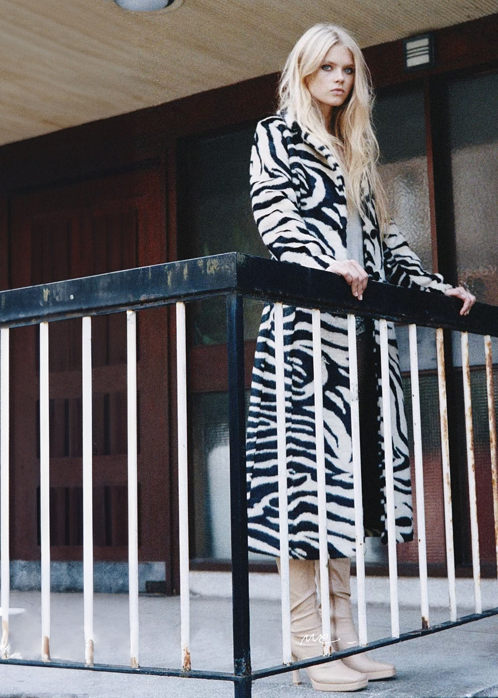 CHARLOTTE SIMONE Nora Zebra Print Faux Fur Longline Coat