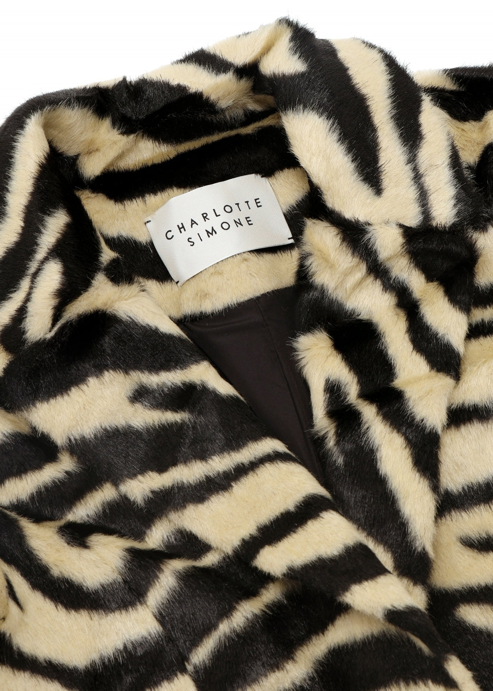 CHARLOTTE SIMONE Nora Zebra Print Faux Fur Longline Coat