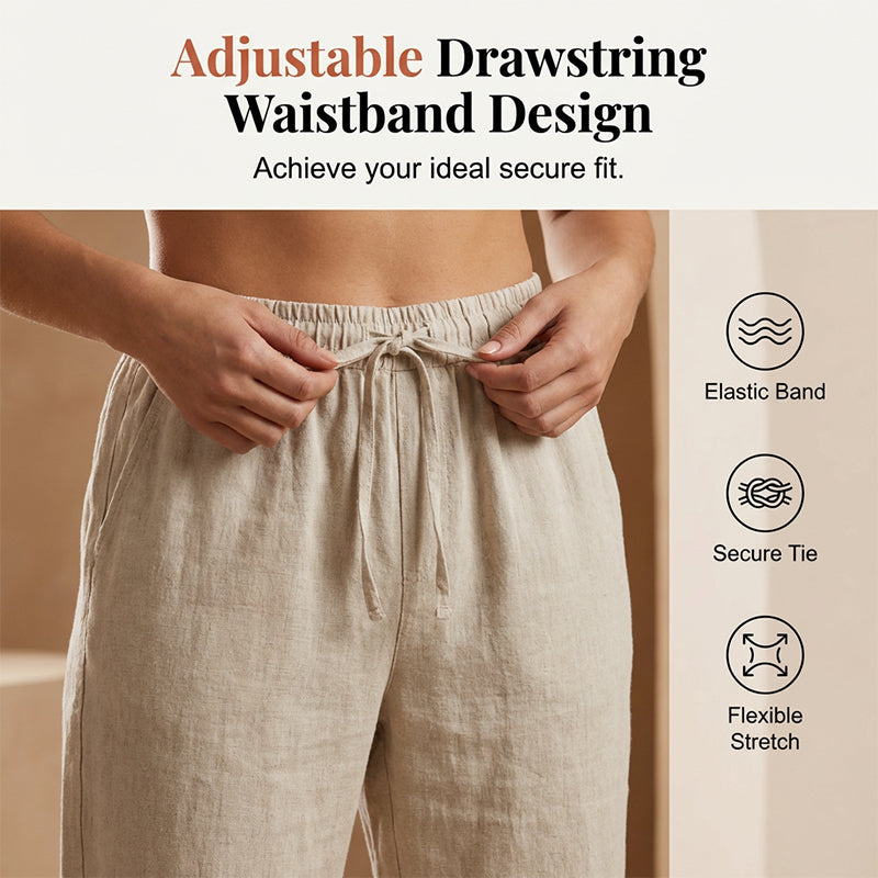 Women's Casual Cotton Linen Cropped Trousers