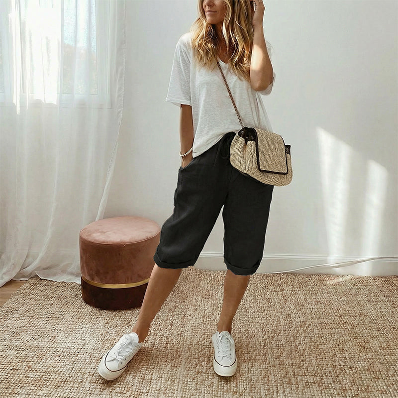 Women's Casual Cotton Linen Cropped Trousers