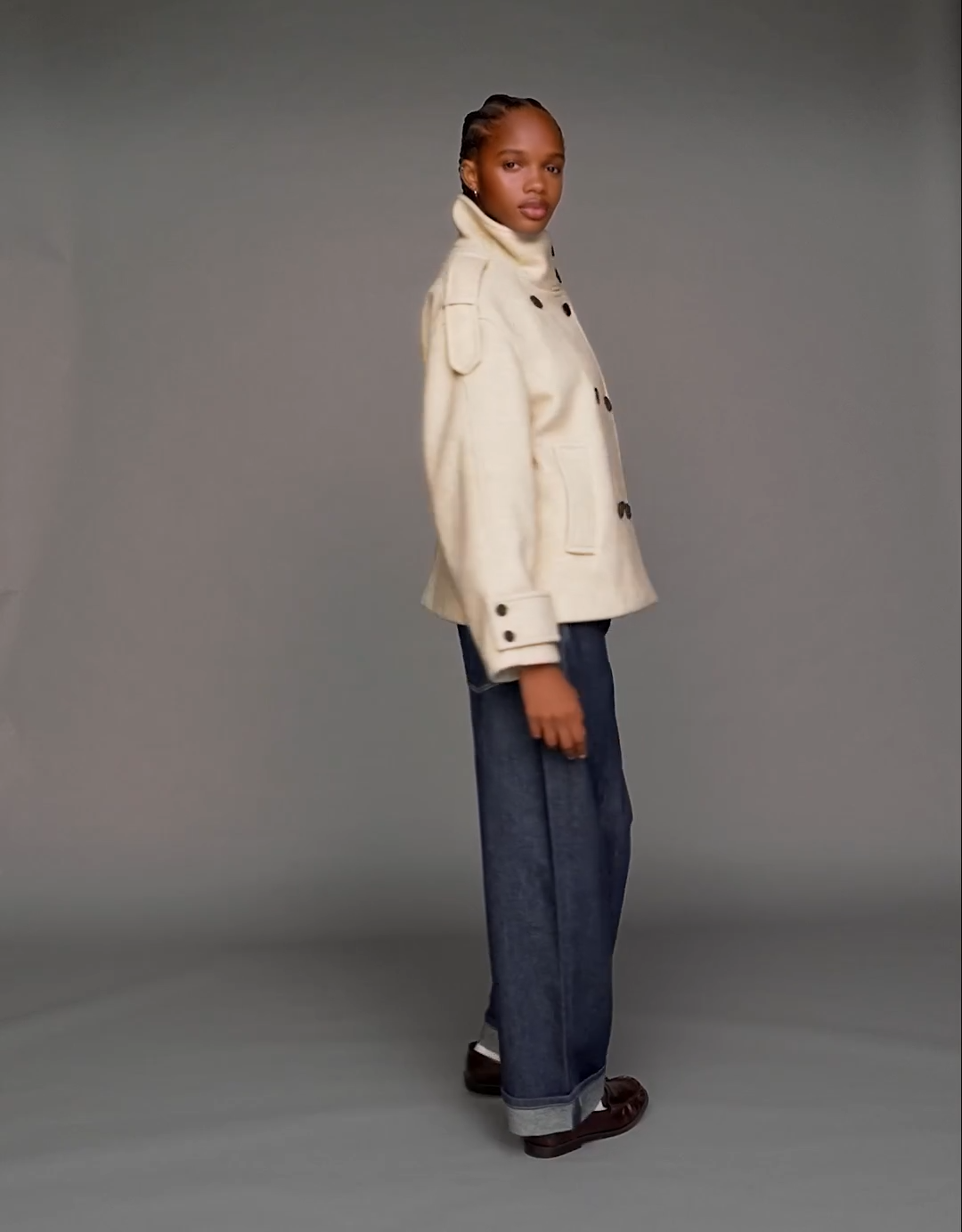 Felt texture jacket with funnel collar