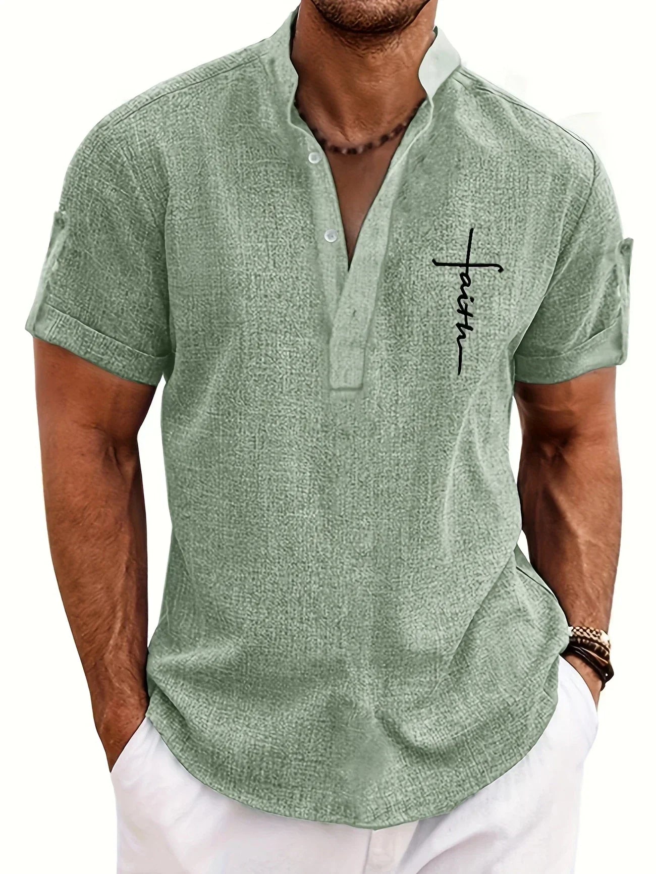Leblanc™ | Elegant Short-Sleeve Shirt with Stand Collar