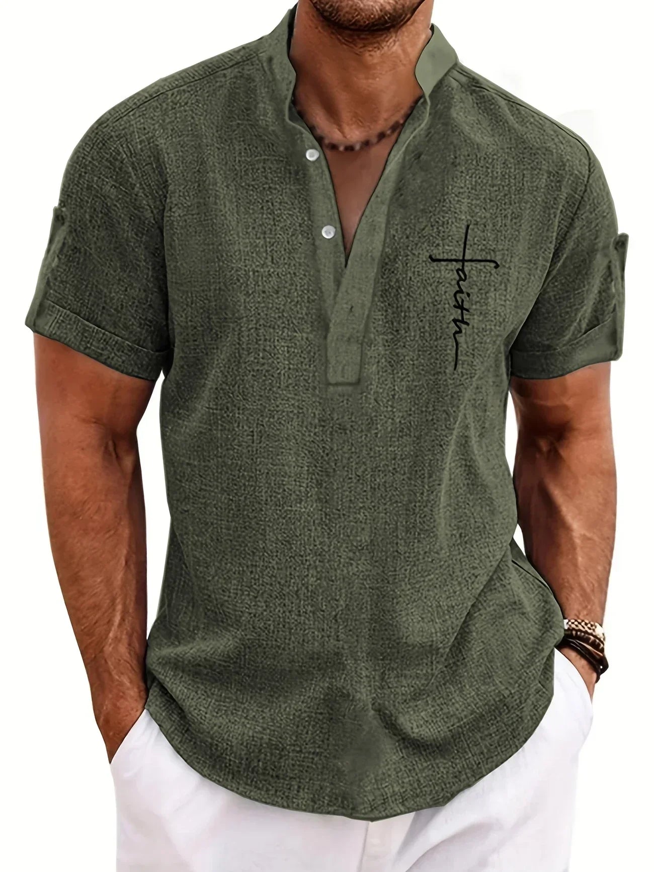 Leblanc™ | Elegant Short-Sleeve Shirt with Stand Collar