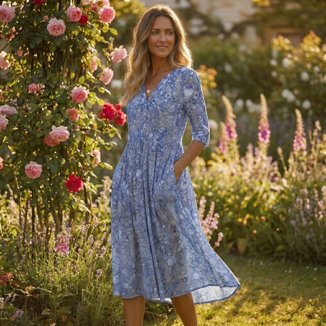 Harlow | Graceful V-Neck Elegance Midi Dress