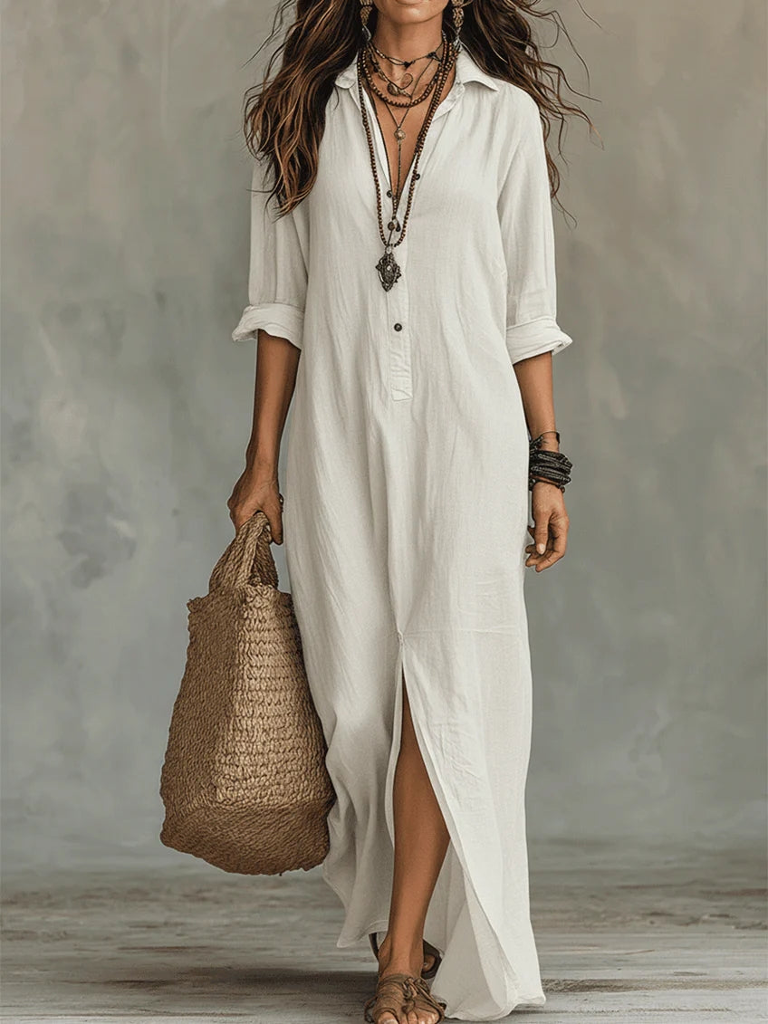 Soline | Black Oversized Maxi Dress with Buttons
