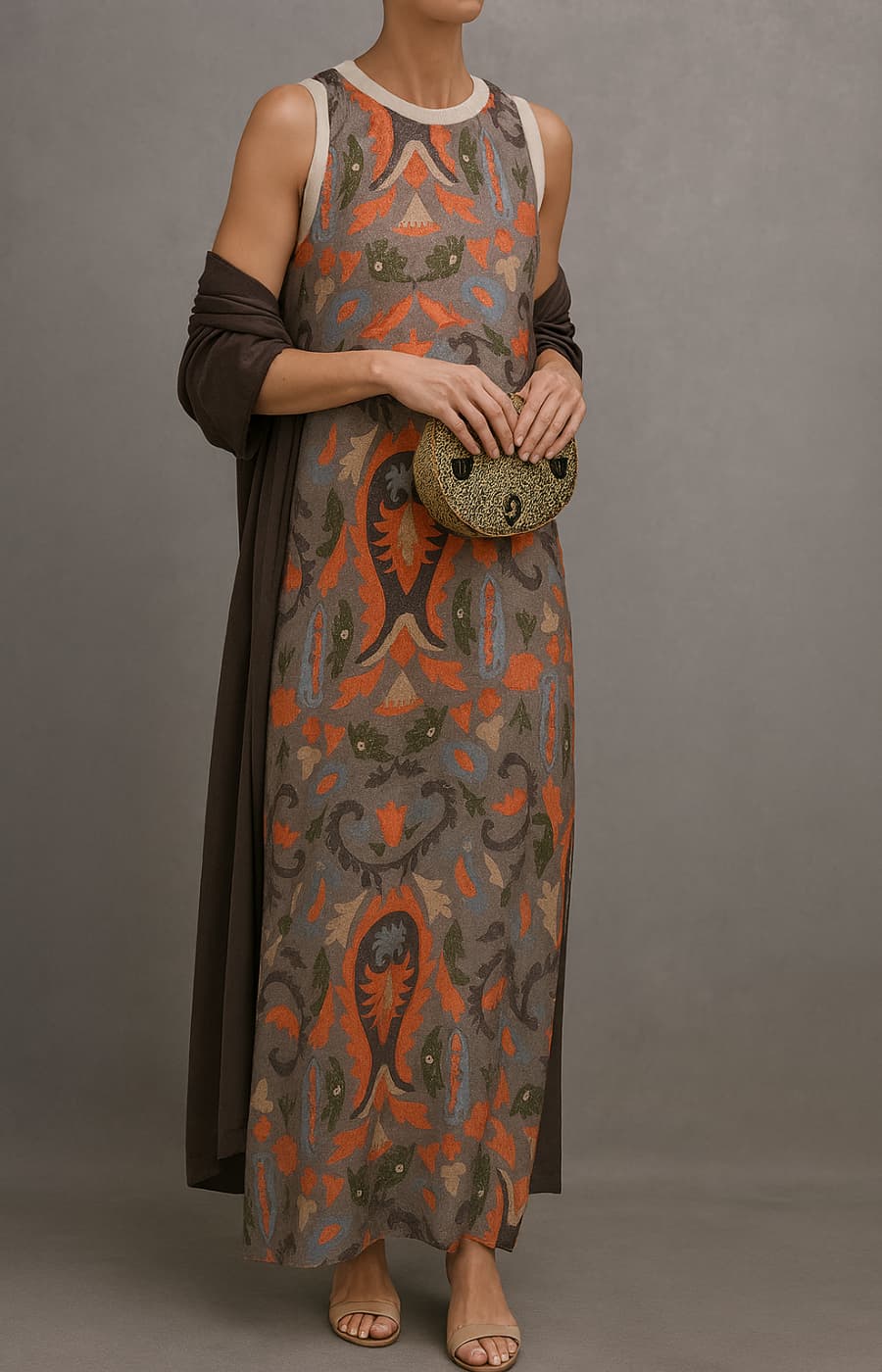 Élina | Printed Maxi Dress & Matching Cardigan Set