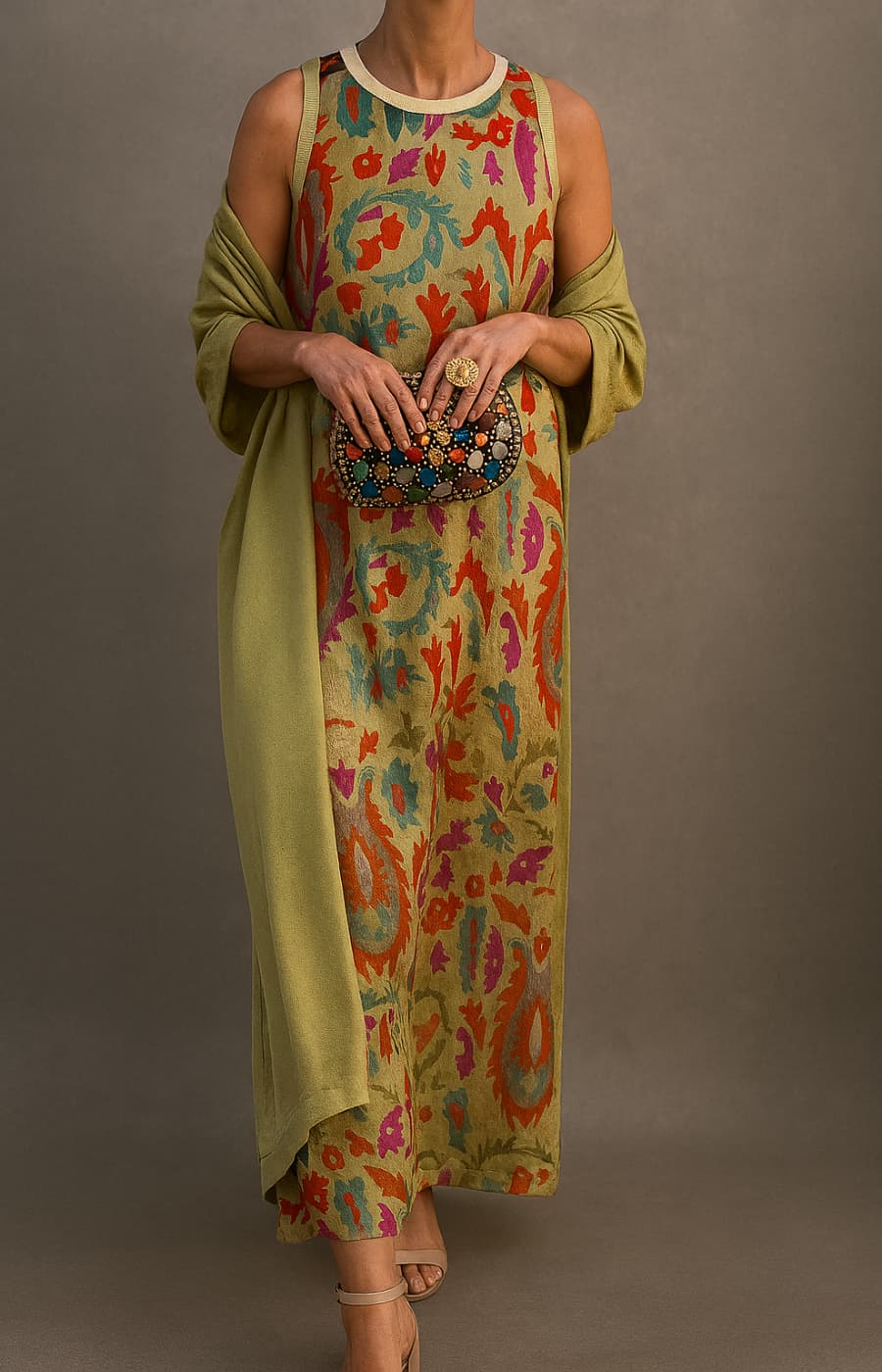 Élina | Printed Maxi Dress & Matching Cardigan Set