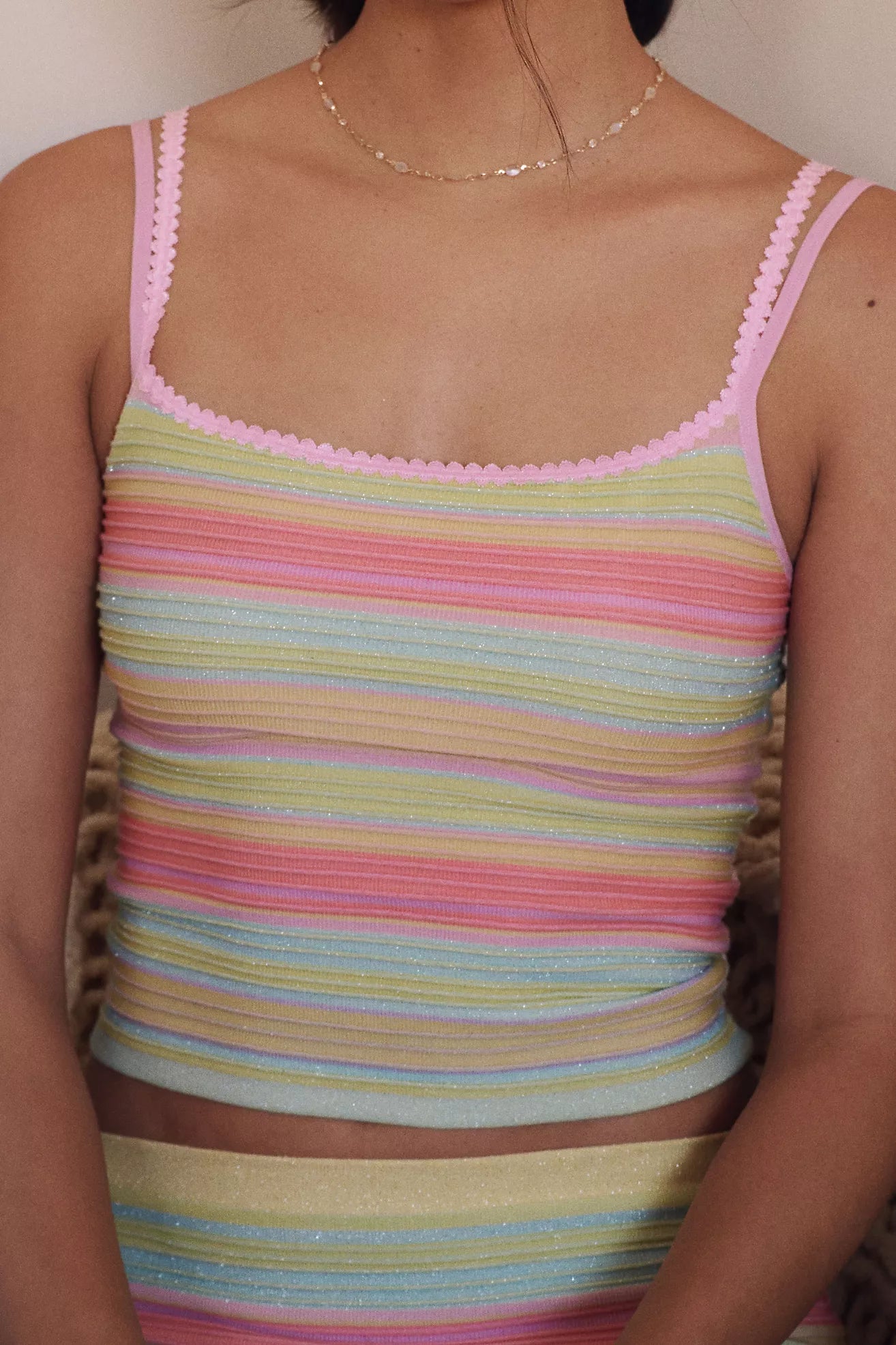 Anthropologie LyreBird Sparkle Stripe Double Strap Tank