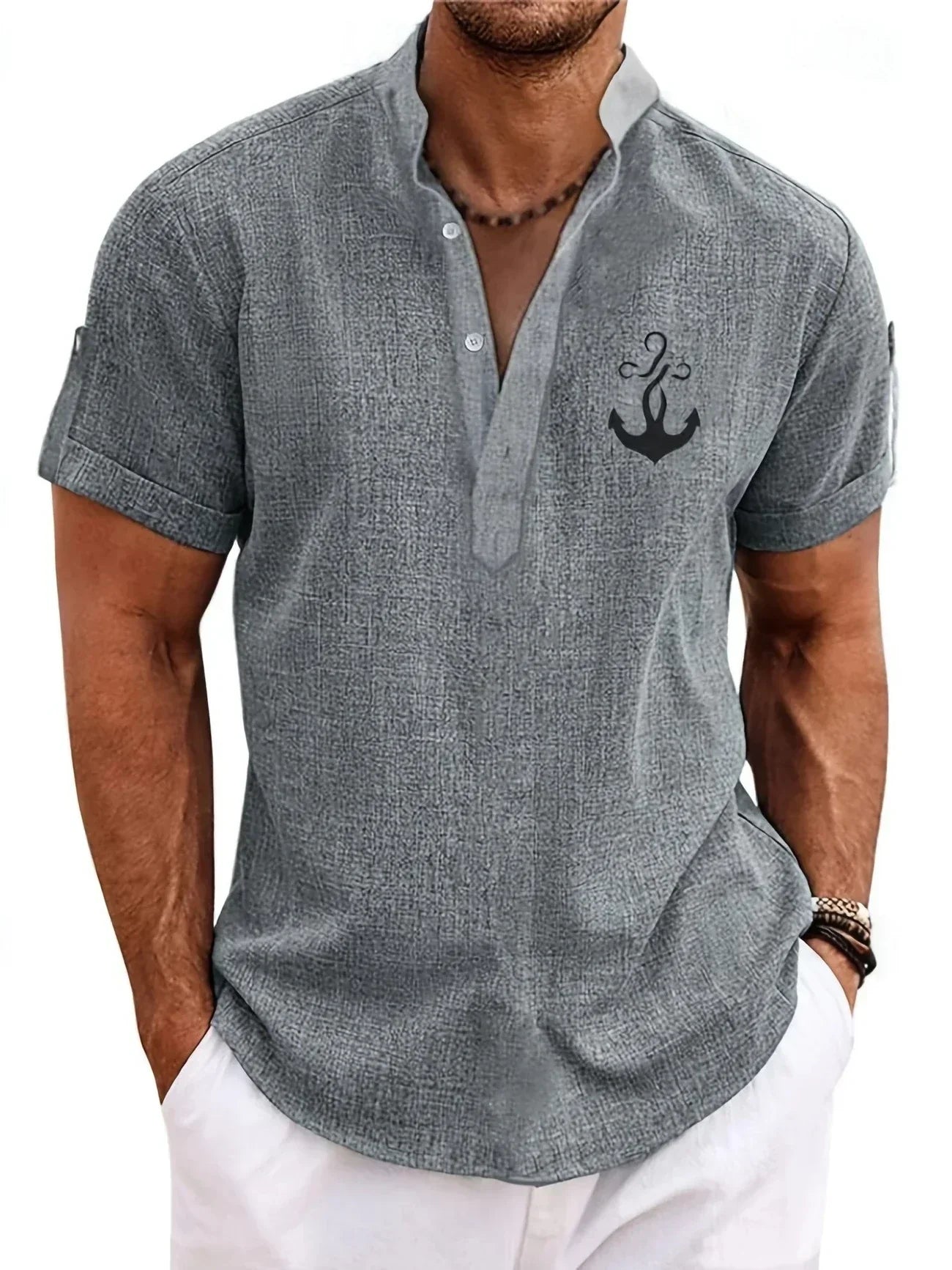 Leblanc™ | Elegant Short-Sleeve Shirt with Stand Collar