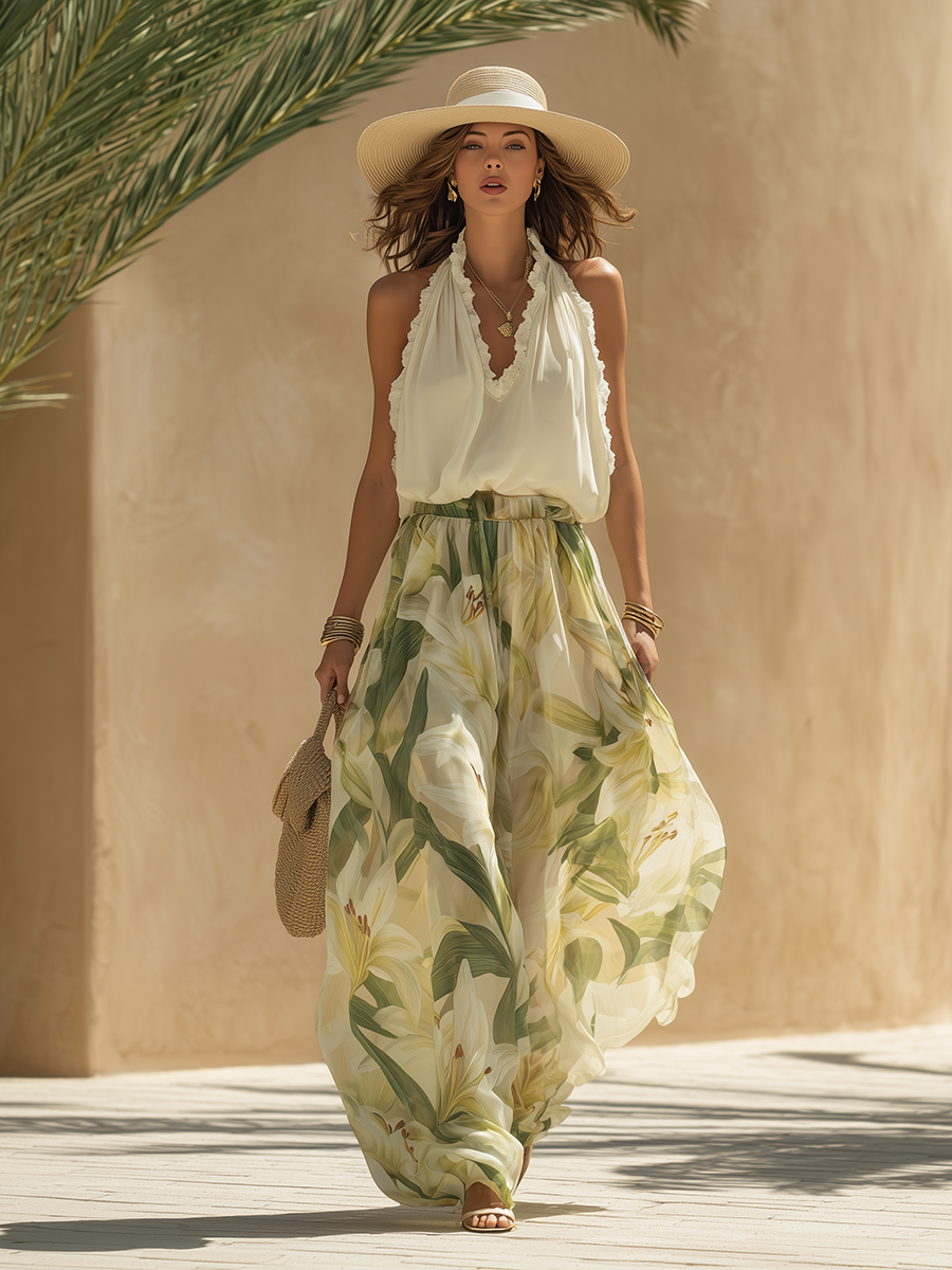 Lysandra | Lily Print Floaty Maxi Skirt & Halter Top Set
