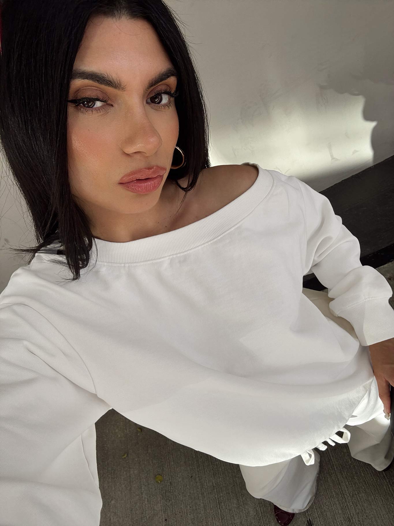 Wellness Off The Shoulder Jumper Washed White & Dodie Wide Leg Pants Washed White Set