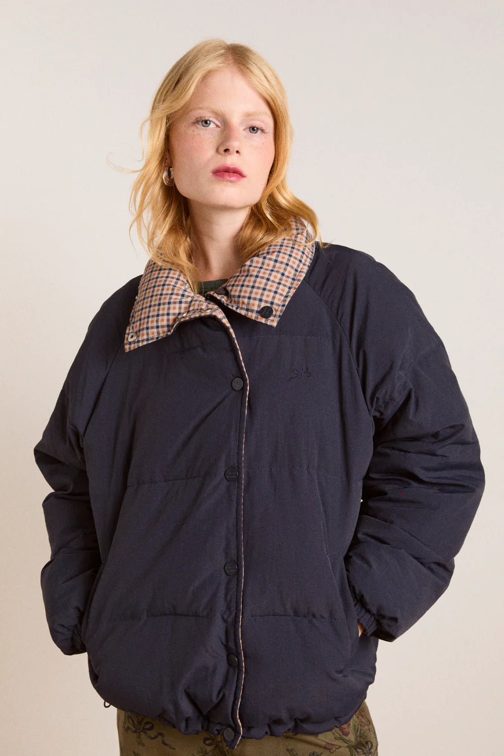 The Opal Reversible Puffer – Navy & Check