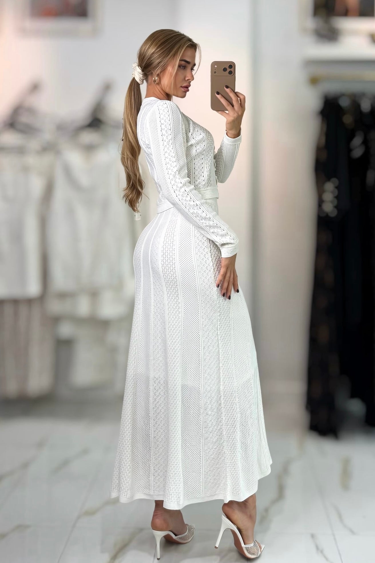 Jessica Bara Akia Long Sleeve Top and Maxi Skirt Two Piece Set