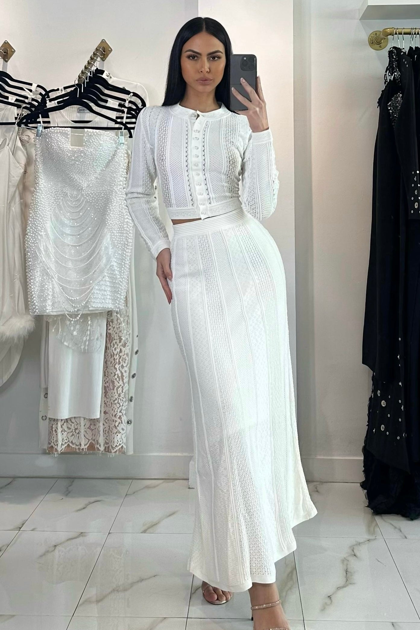 Jessica Bara Akia Long Sleeve Top and Maxi Skirt Two Piece Set