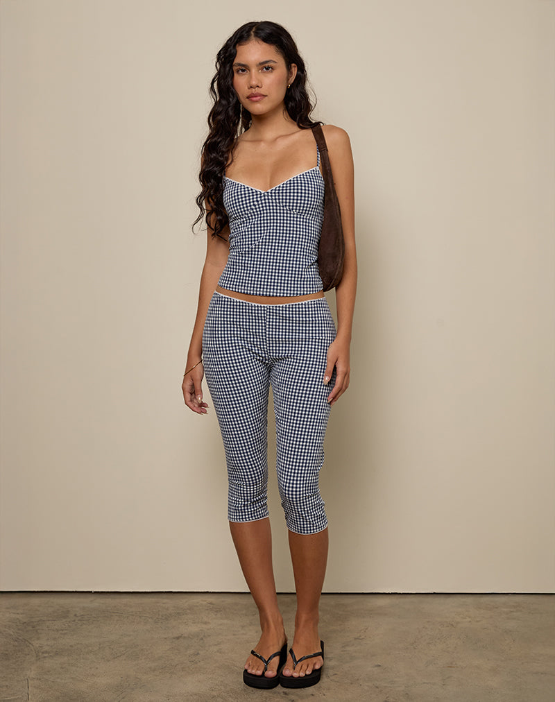Gaika Cami Top & Tuka Capri Trousers in Seersucker Gingham – Navy Set