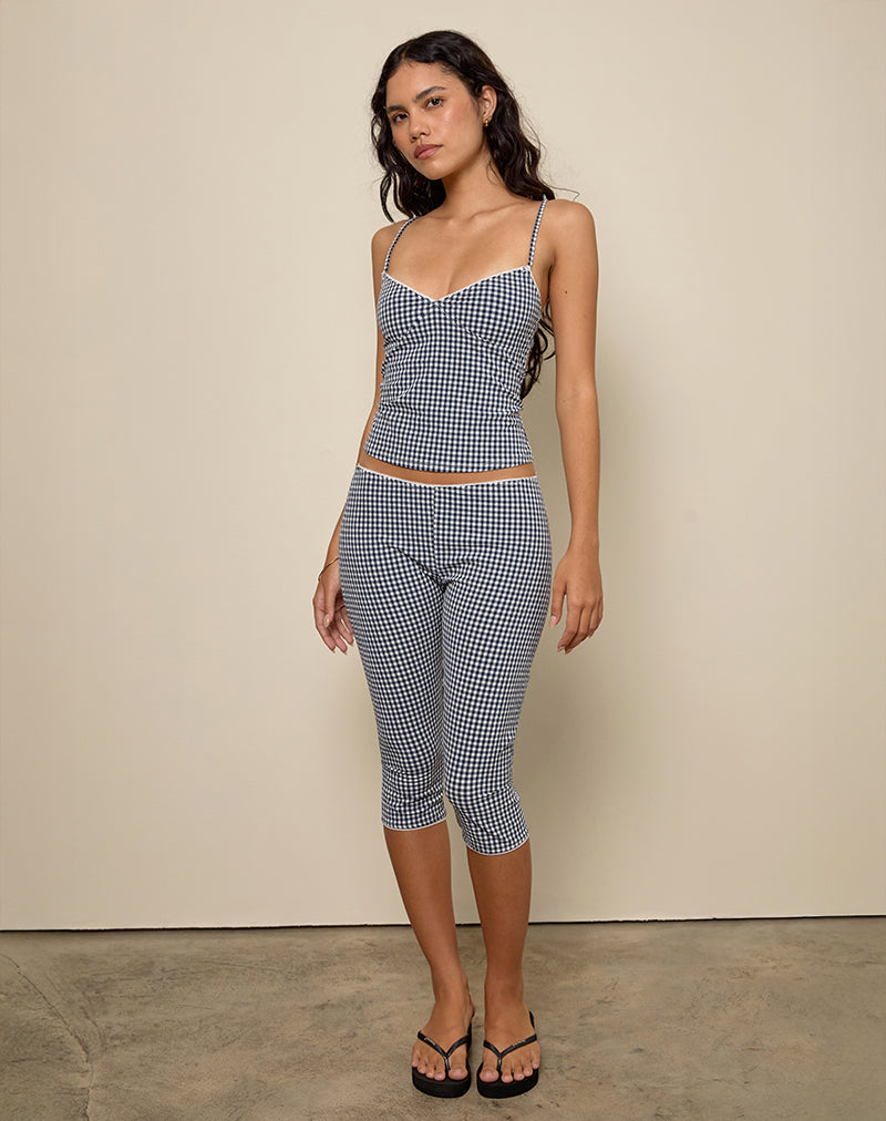 Gaika Cami Top & Tuka Capri Trousers in Seersucker Gingham – Navy Set