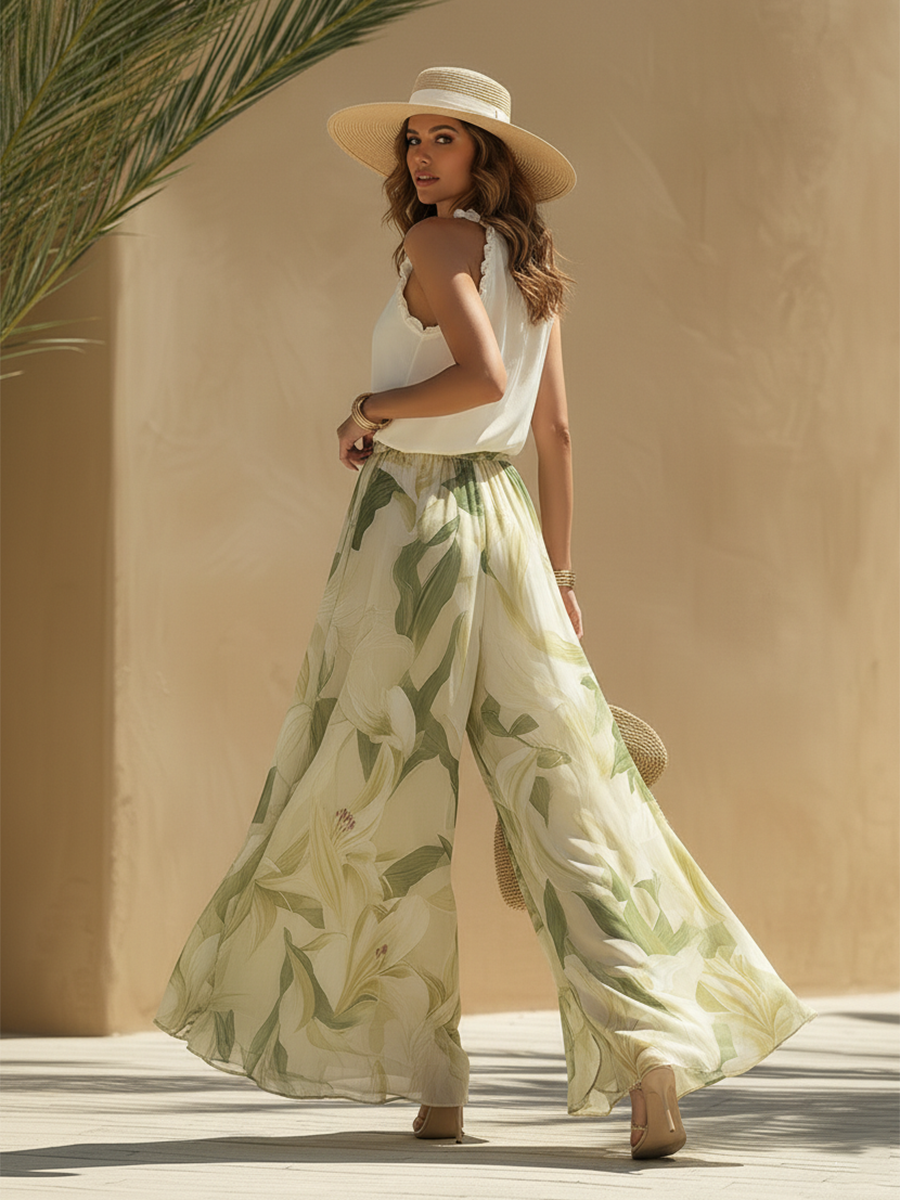 Lysandra | Lily Print Floaty Maxi Skirt & Halter Top Set