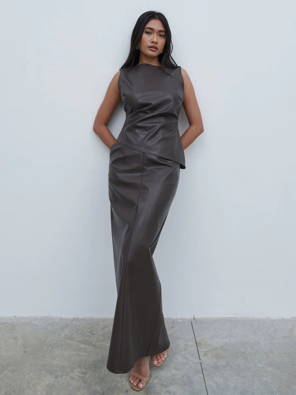 Maeve Faux Leather Maxi Top & Skirt