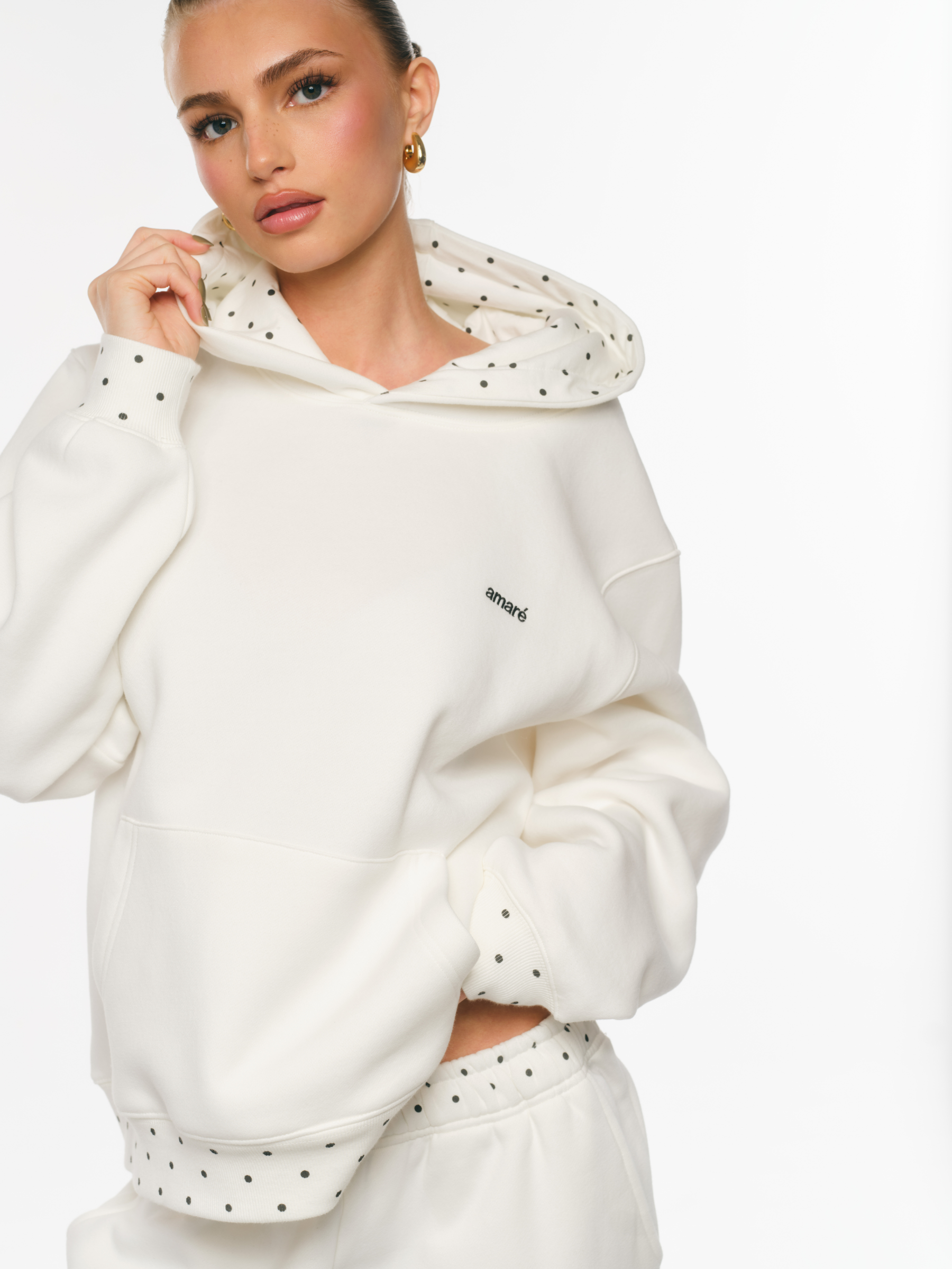 AMARÉ POLKA DOT HOODIE (WHITE)