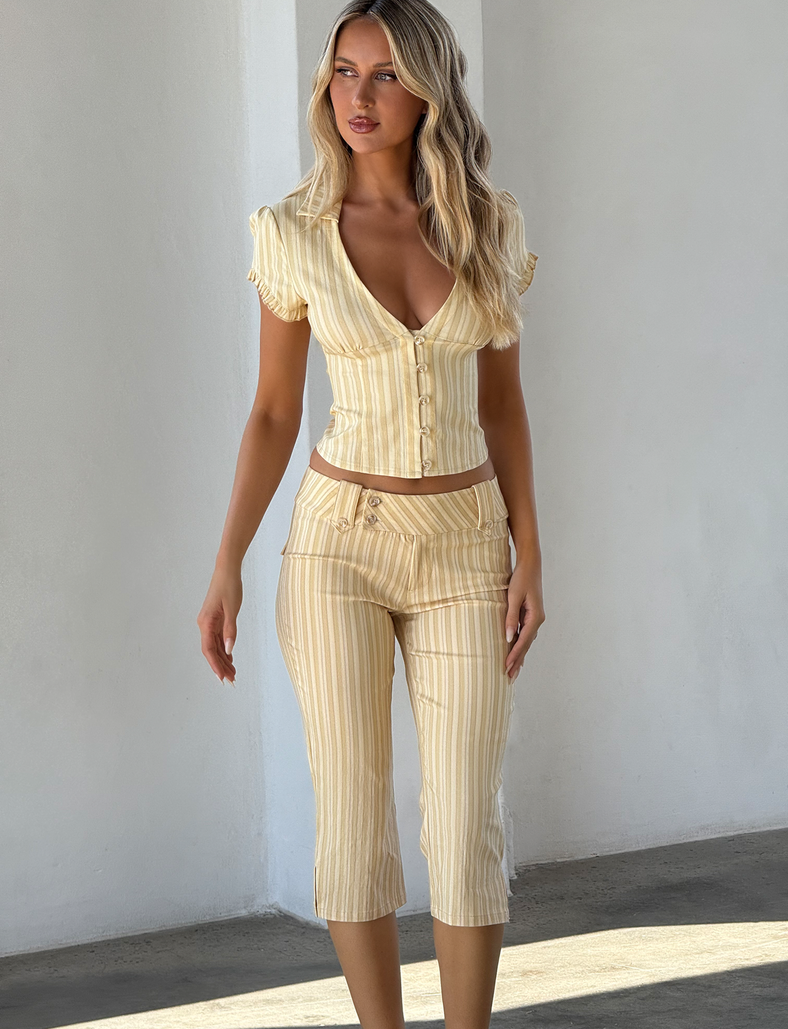 KITTIE CAPRI - YELLOW STRIPE SET