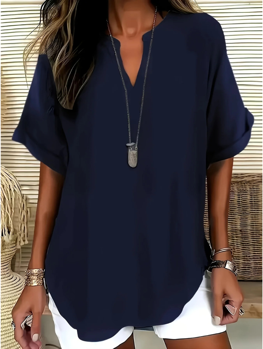 Lena | Effortless Roll-Tab V-Neck Blouse