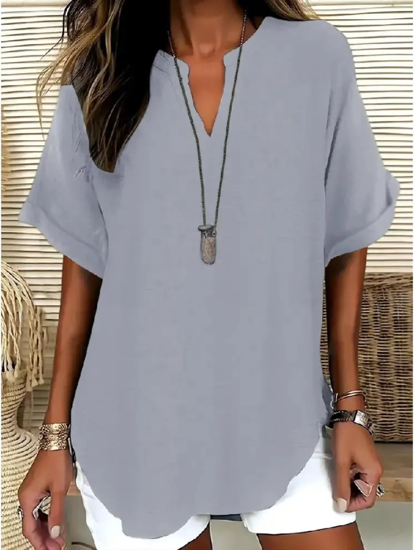 Lena | Effortless Roll-Tab V-Neck Blouse