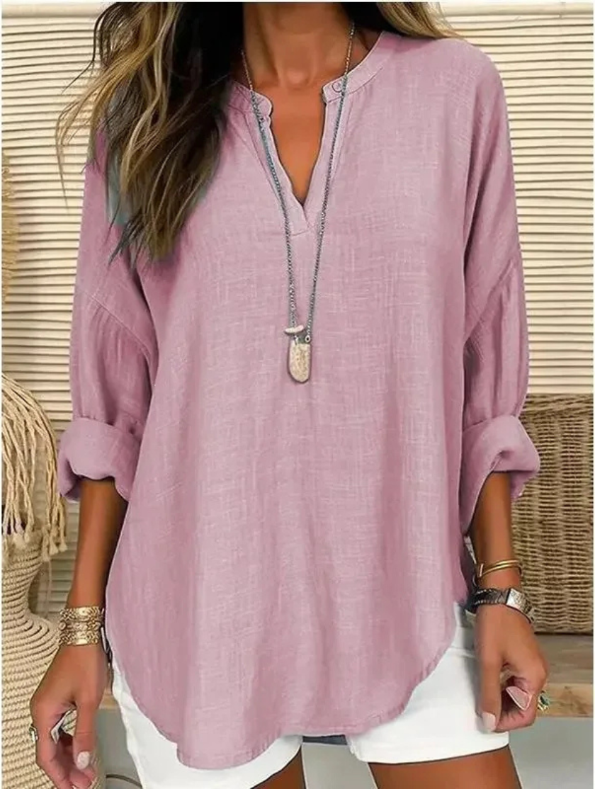 Lena | Effortless Roll-Tab V-Neck Blouse