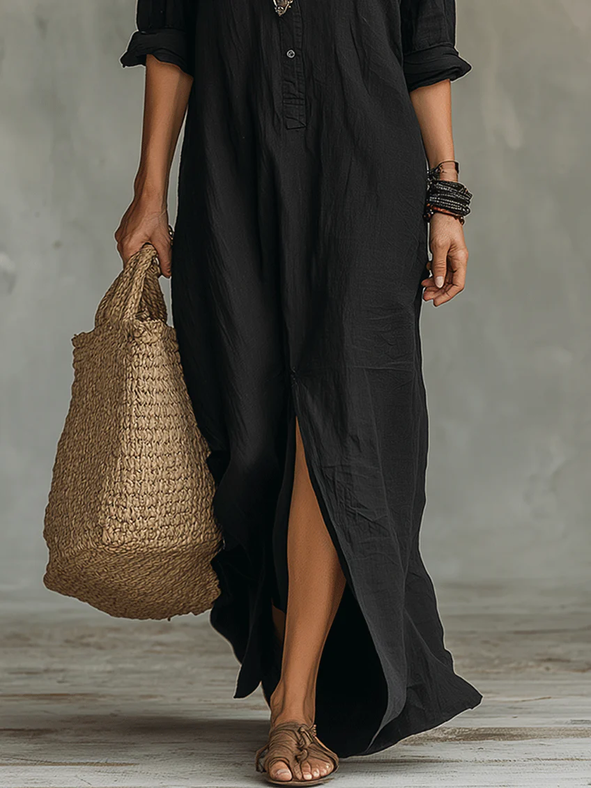 Soline | Black Oversized Maxi Dress with Buttons
