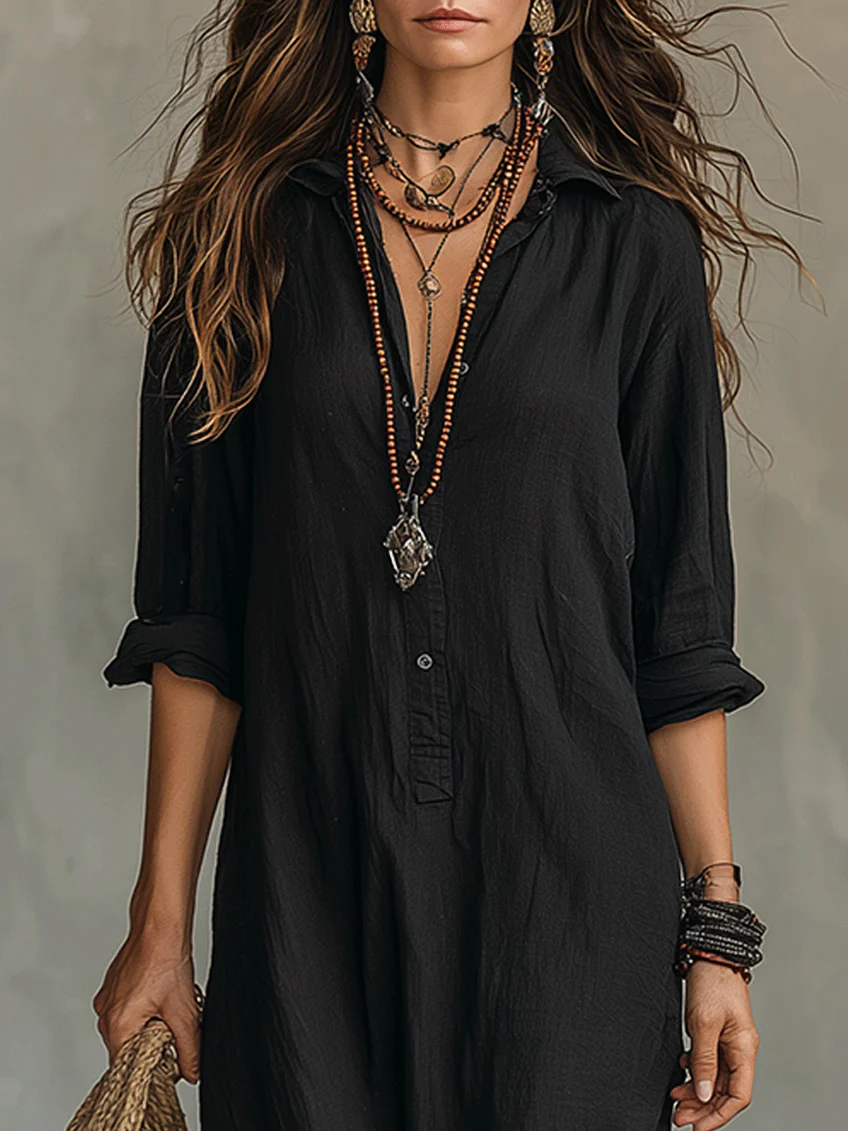 Soline | Black Oversized Maxi Dress with Buttons