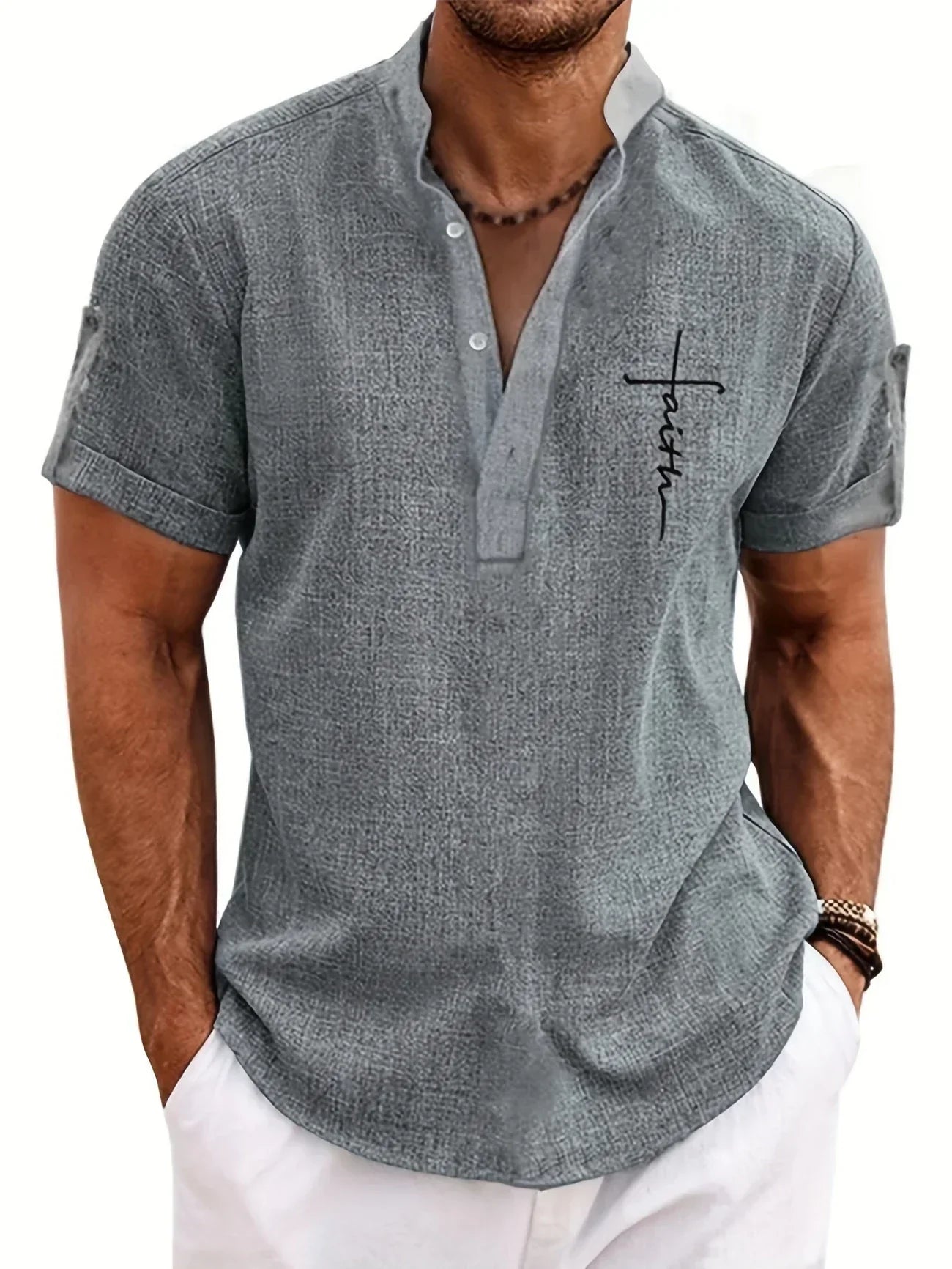Leblanc™ | Elegant Short-Sleeve Shirt with Stand Collar