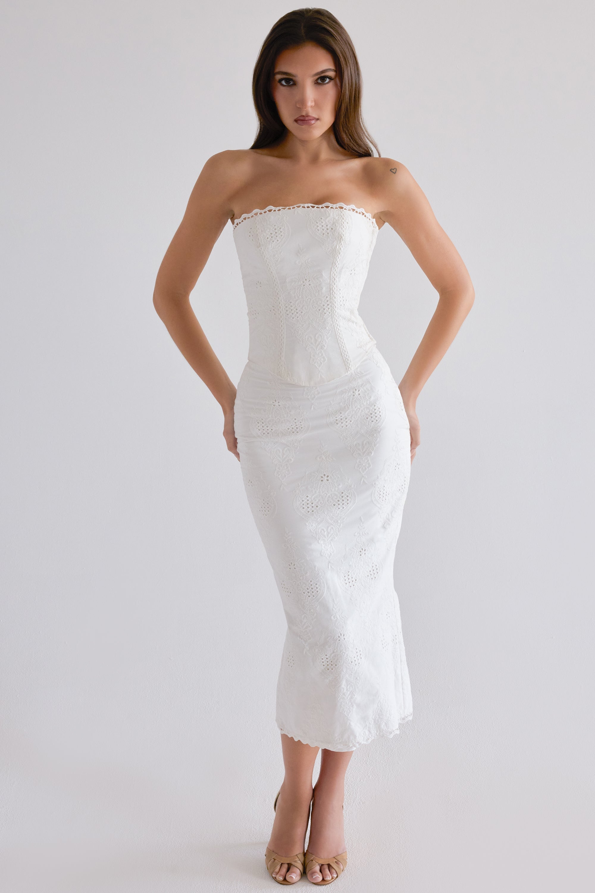 ivory lace corset maxi dress