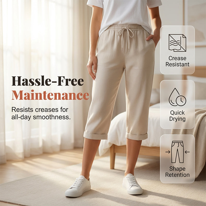 Women's Casual Cotton Linen Cropped Trousers