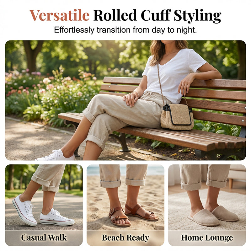 Women's Casual Cotton Linen Cropped Trousers