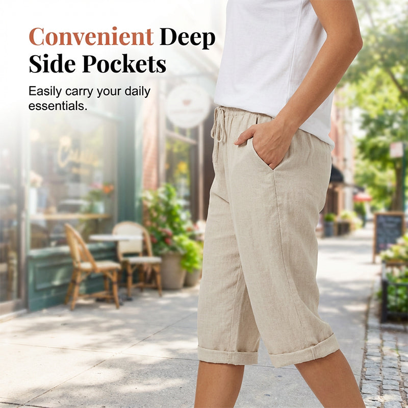 Women's Casual Cotton Linen Cropped Trousers